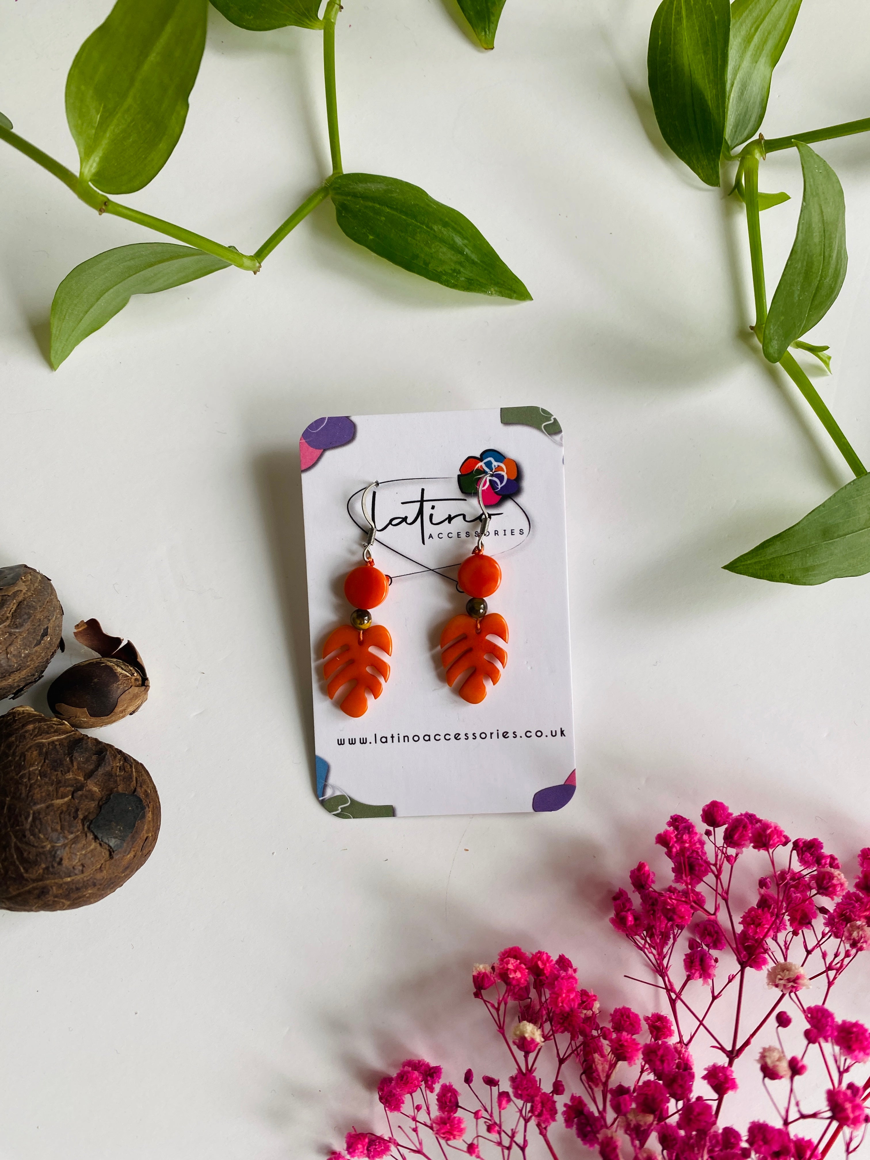 Monstera leaves earrings - orange